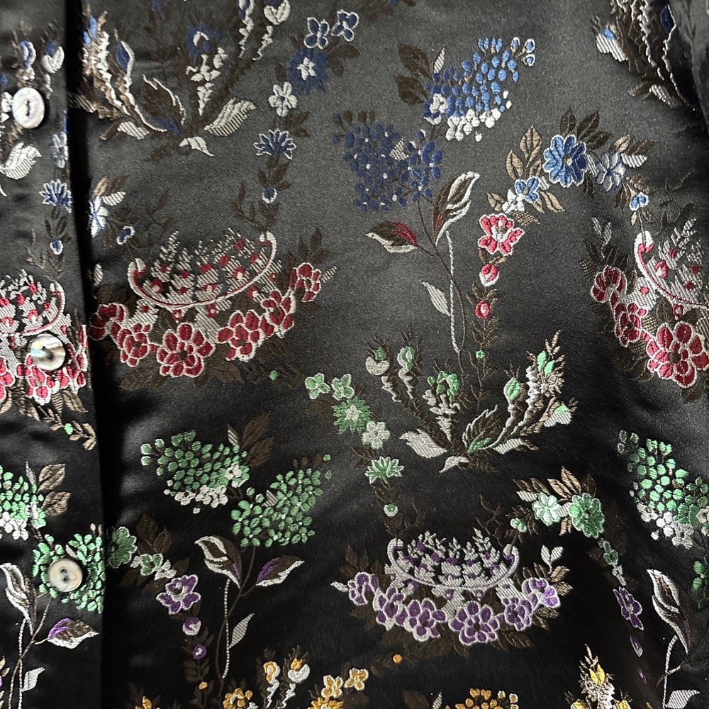 Vtg Yi Lin Women's Brocade Floral Blouse Sm‎ Mandarin Collar Button Up Oriental - Picture 4 of 9